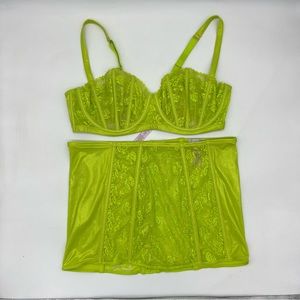 Savage x Fenty Lime Green Bra Demi Unlined Corset Garter Belt 1X